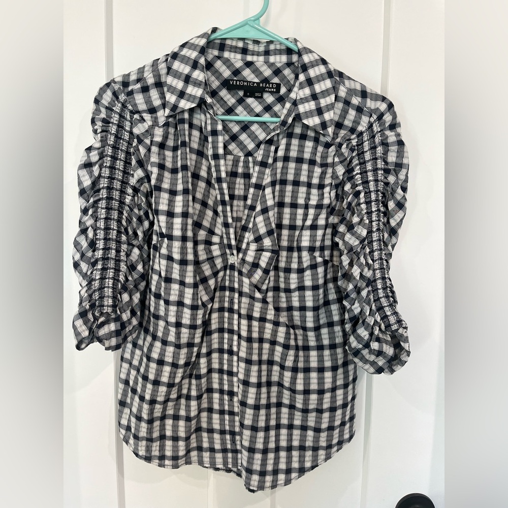 Veronica Beard Plaid Black and White Blouse